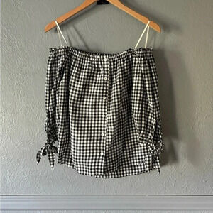 Caution to the Wind, Anthropologie, gingham, plaid, off shoulder, top m